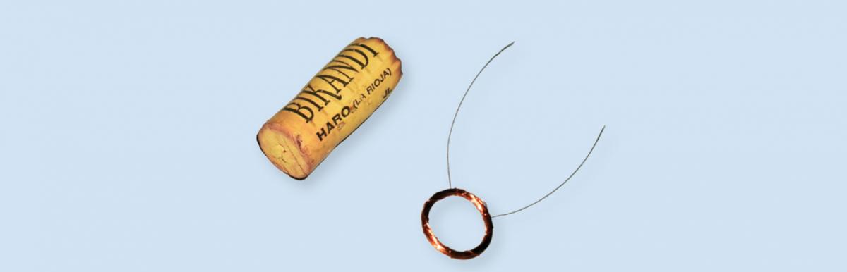 Figure 2: The coil for the loudspeaker is created by winding copper wire around a wine cork.