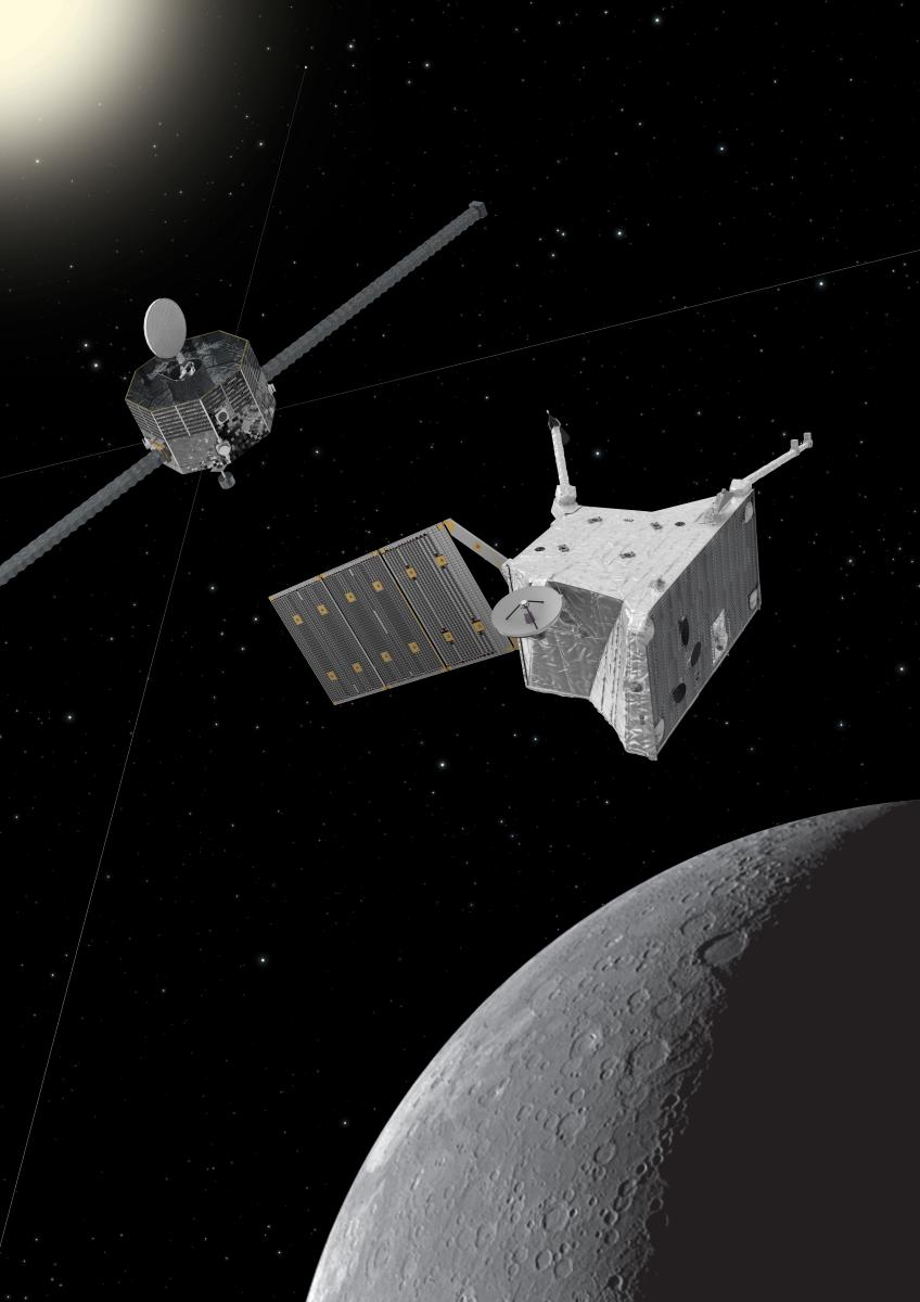 An artist's impression of BepiColombo orbiting Mercury