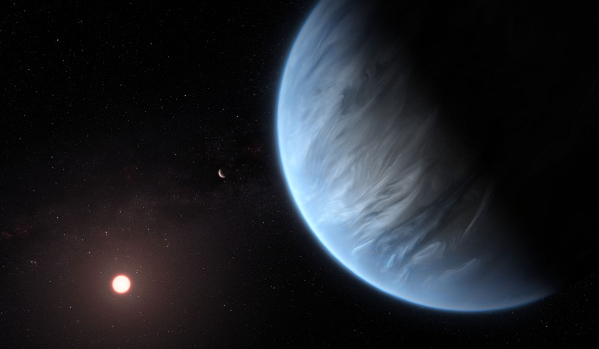 Artist’s image of exoplanet K2-18b, which is known to have water and temperatures that could support life