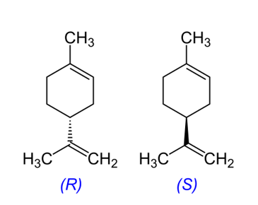 Structural formula of R and S limonene.
