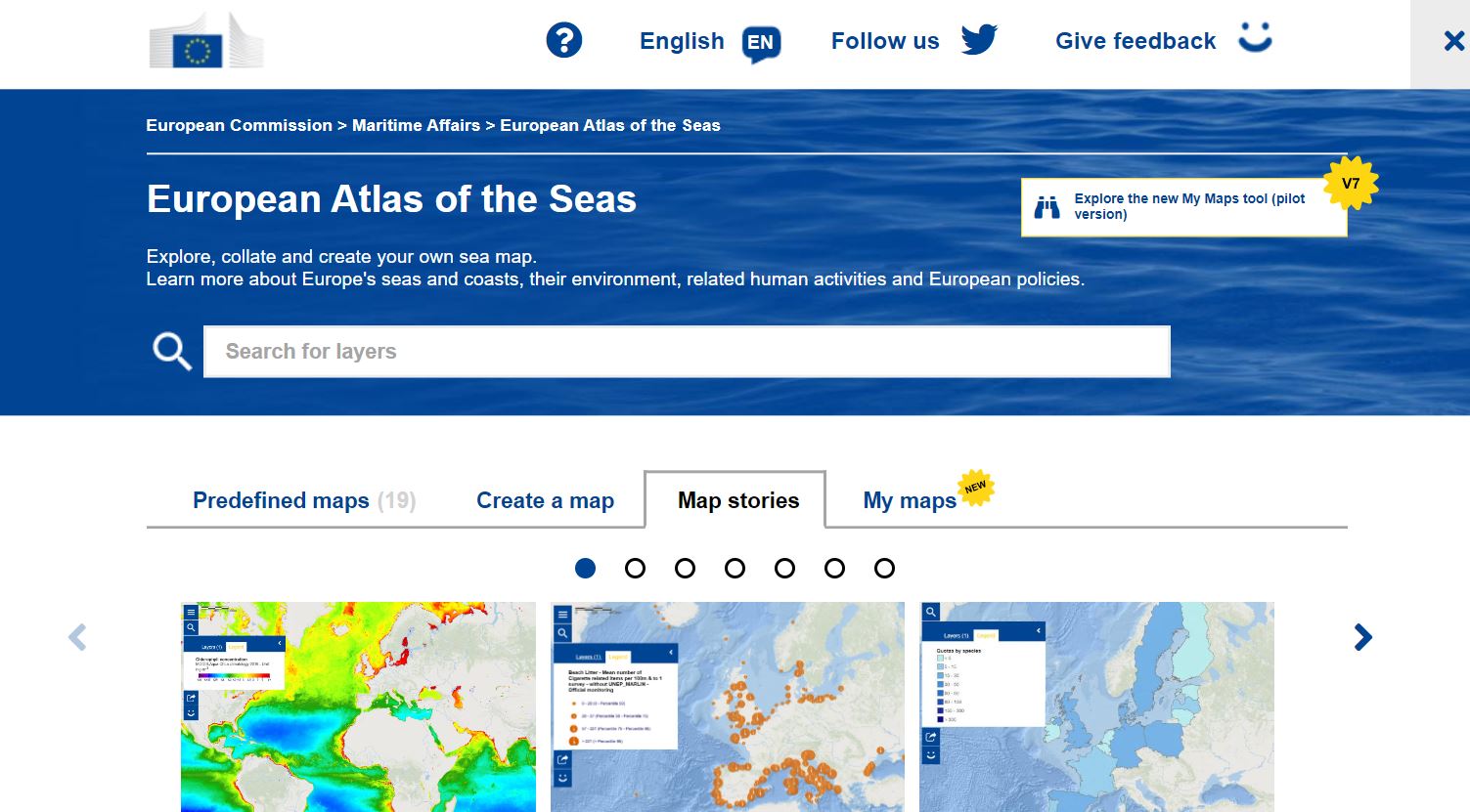 Captura de pantalla del sitio web del Atlas Europeo de los Mares.