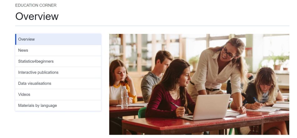 A screenshot of the image displays the overview of the education corner of the Eurostat's website.