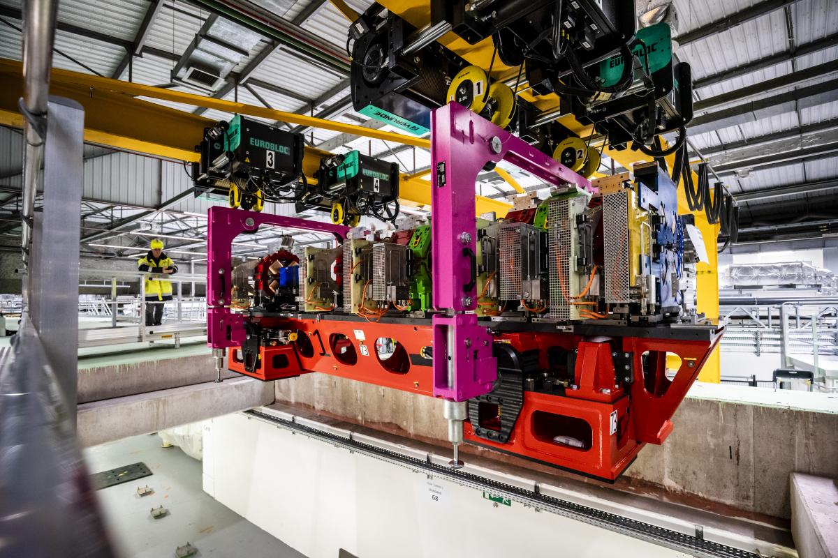 The first components of the Extremely Brilliant Source, lowered into the storage ring tunnel in March 2019