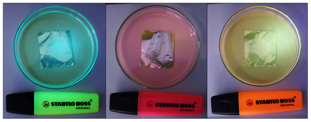 Figure 6: Superglue fingerprints on aluminium foil in highlighter solutions 