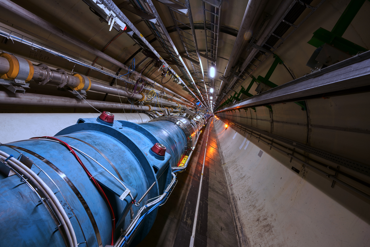 Section of the 27-km tunnel that houses the LHC particle accelerator at CERN