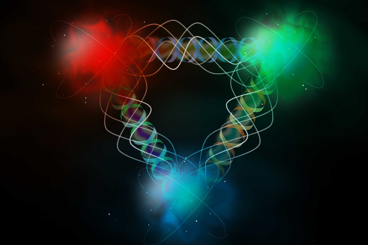 Artist’s impression of a proton, composed of three quarks held together by the force of gluons