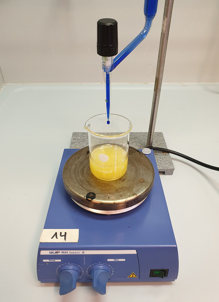 Carrying out the titration with orange juice