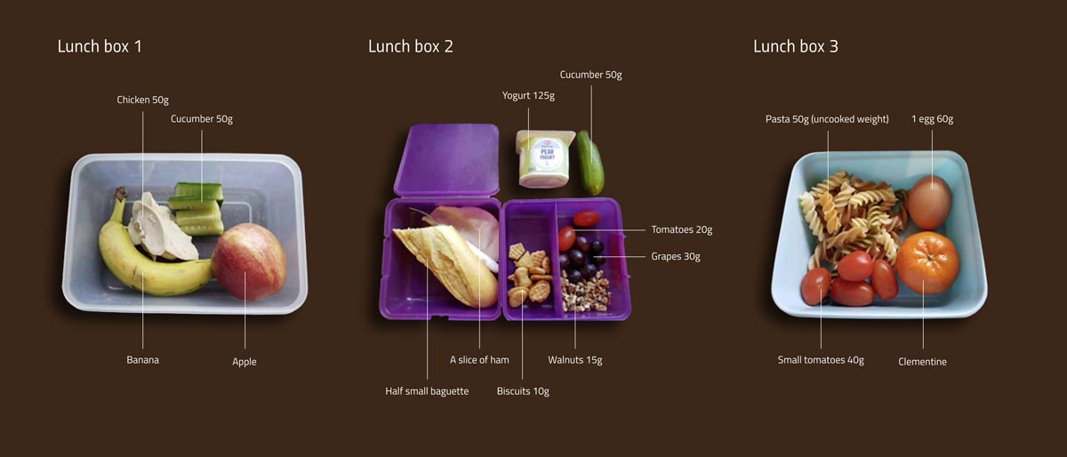 Figure 1: Some sample lunch boxes: can students work out the water footprint of each?