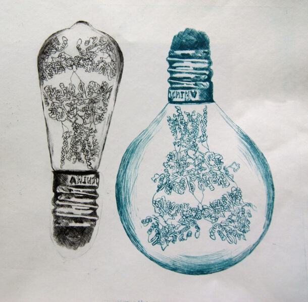 A drawing of the glutamate receptor structure as the filament of a lightbulb