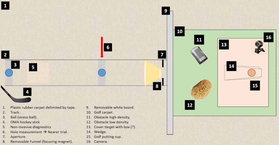 A scheme of the proton minigolf setup.