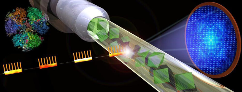 Un esquema en 3D para experimentos de cristalografía serial de femtosegundo en el XFEL europeo. 