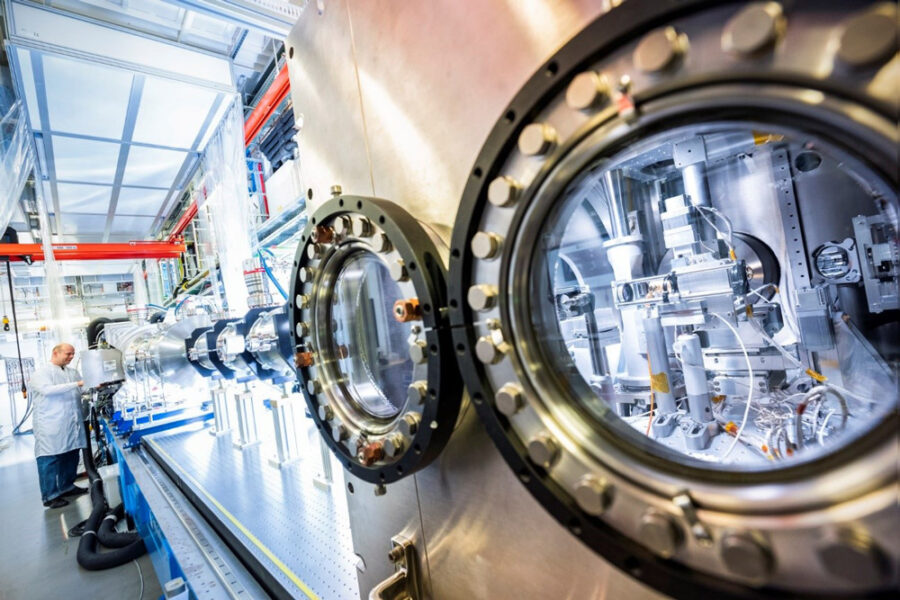 A scientist at the serial femtosecond crystallography instrument at the European XFEL.