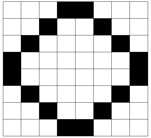 Blackened squares form a circle in a 8x8 box.