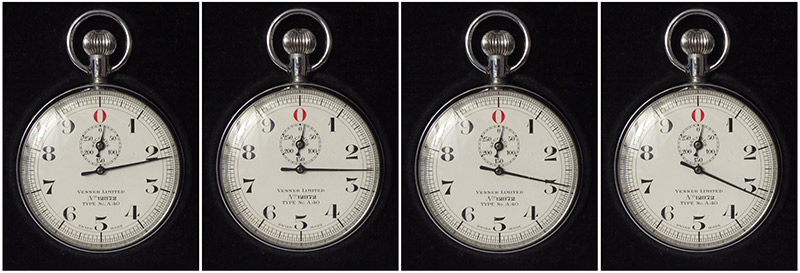 Four clocks displaying different times.