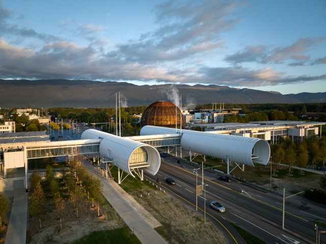 An aerial view CERN Science Gateway.
